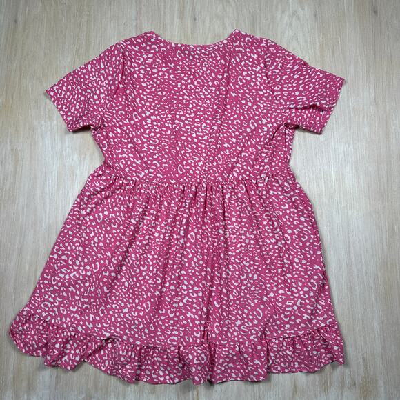 Wednesday’s Girl Pink Animal Print Ruffle Skater Dress Short Sleeve Casual 20 - Picture 10 of 13
